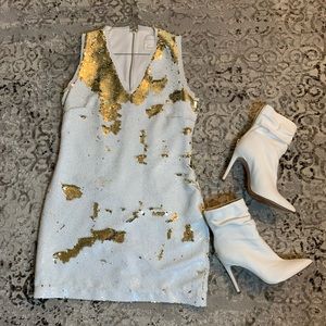 White and Gold Sequin Dress M